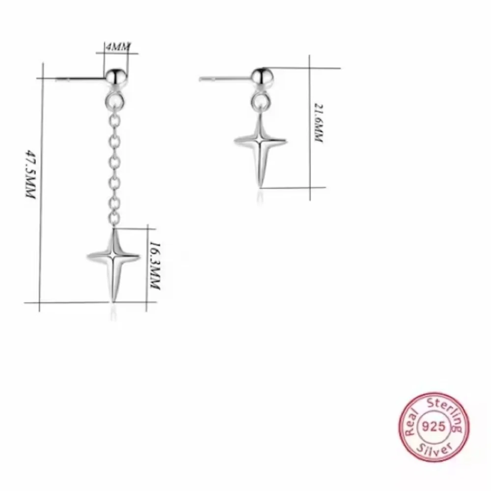 Asymmetric Cross Drop Earring 925 Sterling Silver Chain Dangle Earring Long